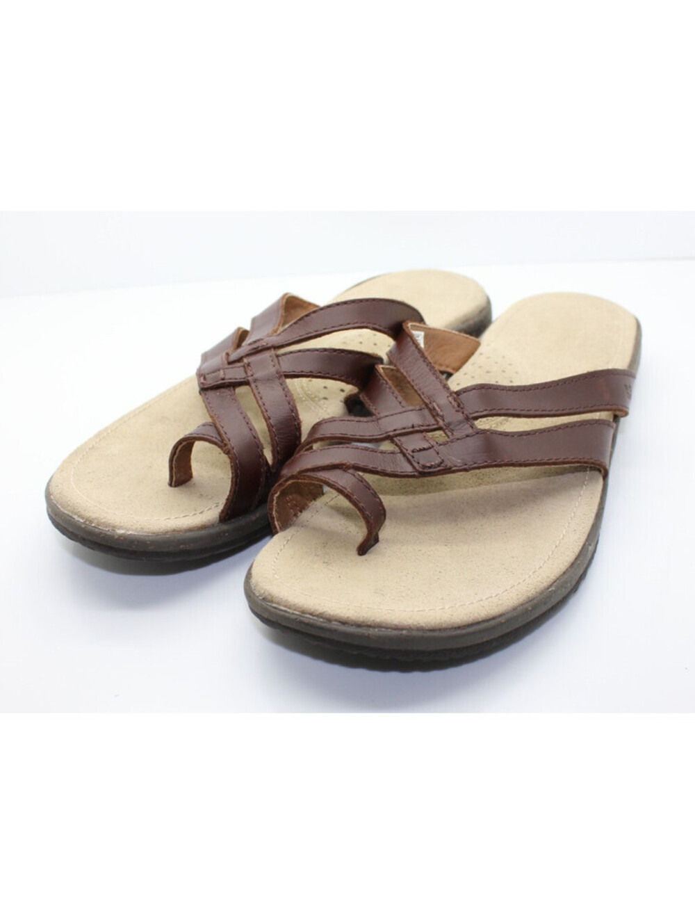 Columbia Brown Leather Strappy Toe Loop Slide Sandals Womens Size 8 Techlite